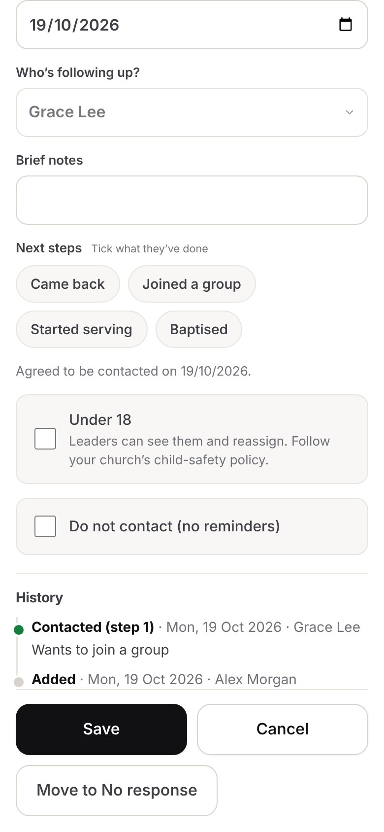A person’s follow-up history