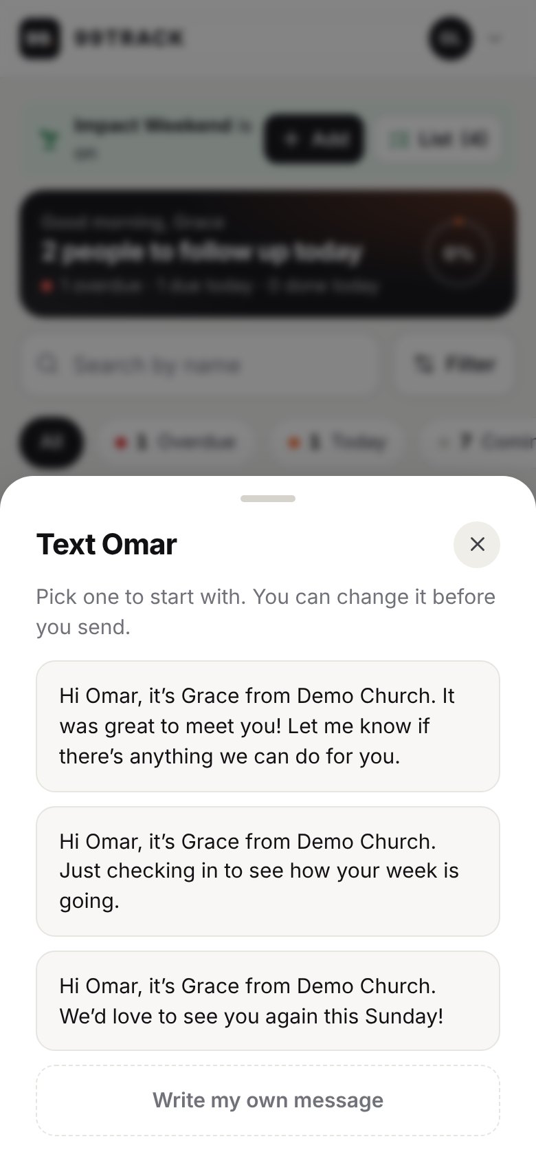 Choosing a ready-written text message