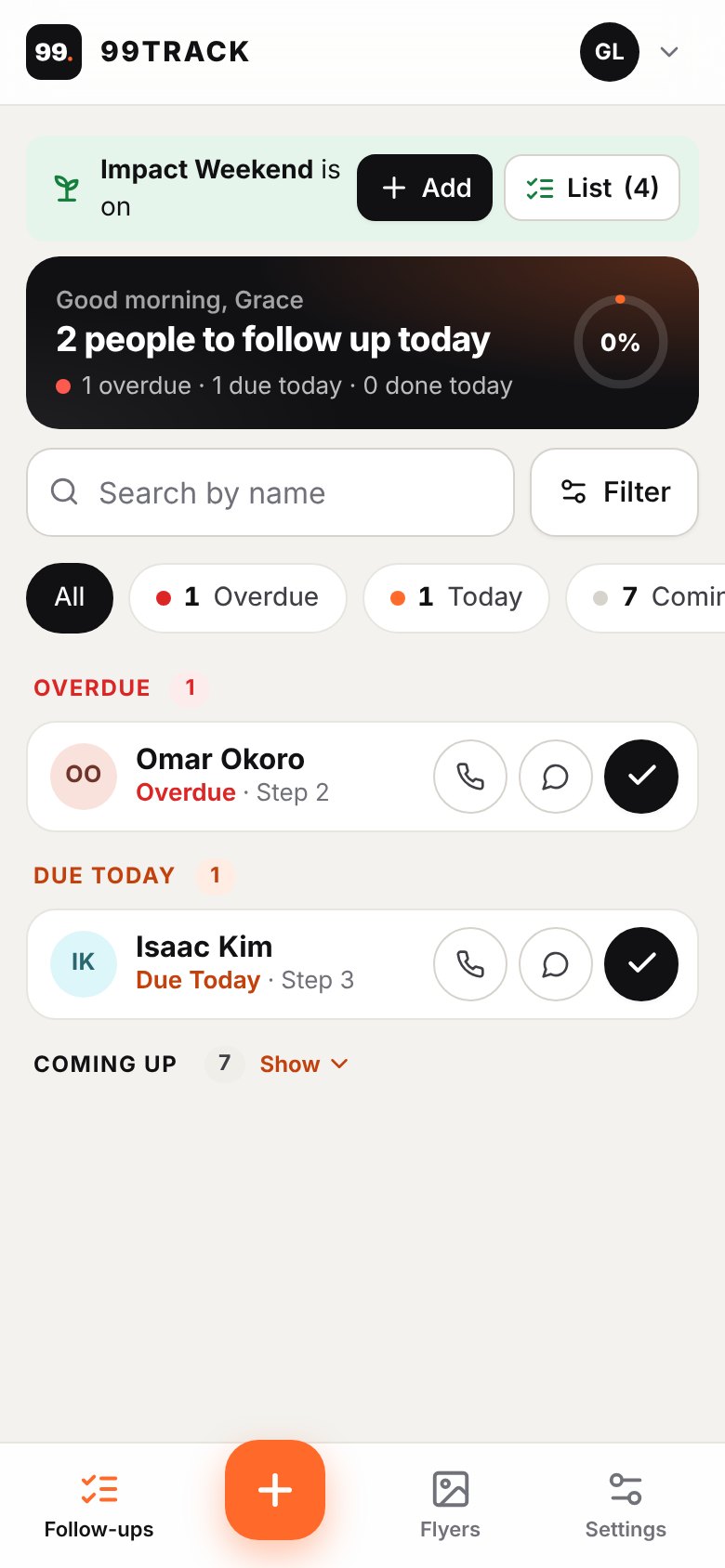 A volunteer’s follow-up list on a phone